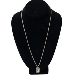 UNBRANDED SILVER Pendant With Rabbits Under A Crescent Moon STATEMENT Necklace